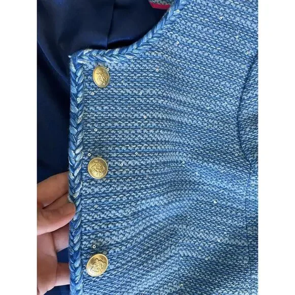 J. Crew Louisa Tweed Lady Jacket blazer + Blue Sequin Dress Size 4 6 - Picture 11 of 15
